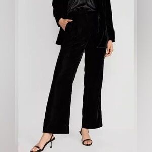 Old Navy High Black Velvet Waisted Taylor Wide Leg Trouser Full Length  L